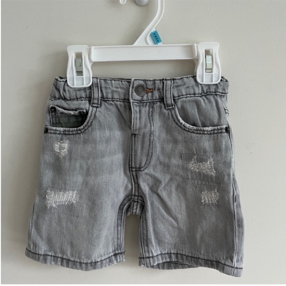 ZARA Kids, Gray, Ripped denim shorts, 12-18 M